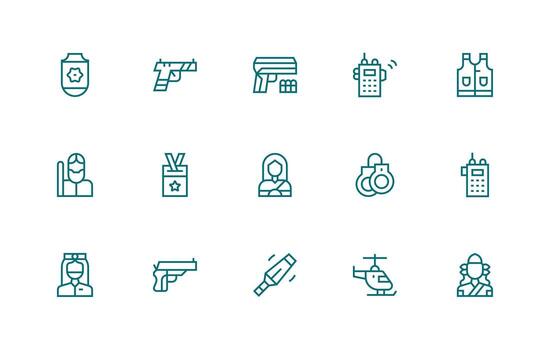 Police Icon Set with 15 Regular Line Graphics UI and UX Focused Icon Collection vector