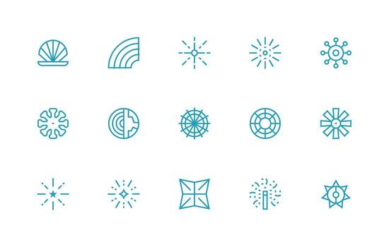 Radiating Icon Set with 15 Regular Line Graphics Flexible Icon System for Web Interfaces vector