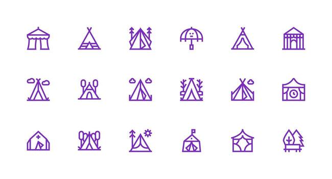 18 Strong Stroke Line Style Icons from Tent Collection Web and App Icon Pack Collection vector