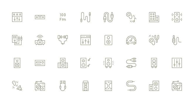 Delgado línea estilo estéreo íconos con 32 vectores icono conjunto para proyectos