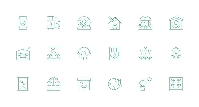 18 Icons for Greenhouse in Minimal Line Format Full Icon Library for UI Designers vector