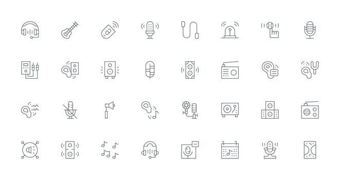 32 Delgado línea estilo íconos desde audio colección esencial íconos para rápido ui edificio vector