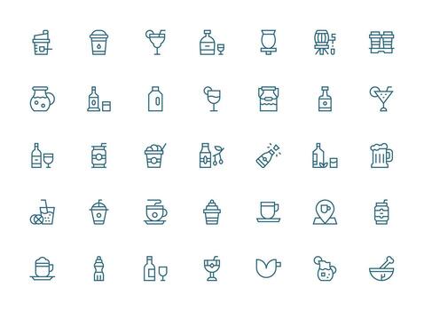 Regular Clean Line Style Drink Icons with 35 Vectors Customizable Icon Series for Mobile Screens