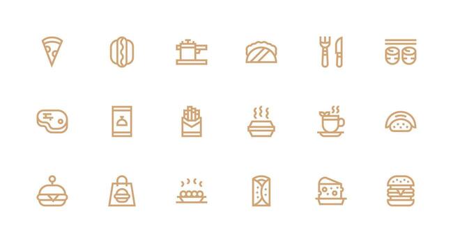 Dinner Icon Collection with 18 Strong Stroke Line Designs Scalable Icons for Cross-Platform Interfaces vector