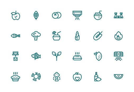 Fresh featuring 24 Icons in Thick Line Line Design Sharp Icons for Presentations vector