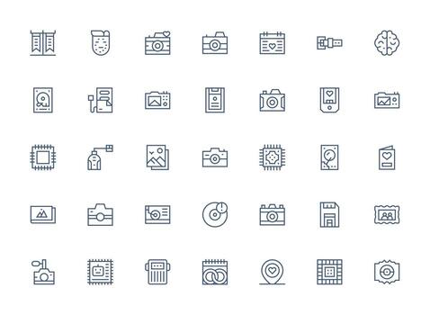 35 Regular Clean Line Designs for Memory Icons Web and App Icon Pack Collection vector