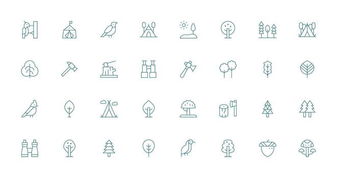Forest featuring 32 Icons in Thin Line Design Scalable Icons for All Themes vector