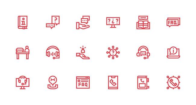 18 Strong Stroke Line Vectors for Support Center Theme Minimal Icon Set for Interface Projects