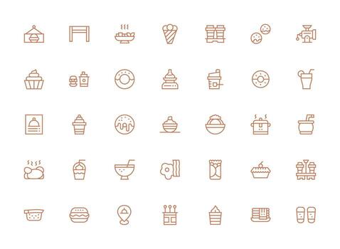 Regular Clean Line Style Cafe Icons with 35 Vectors Sharp Icons for Presentations