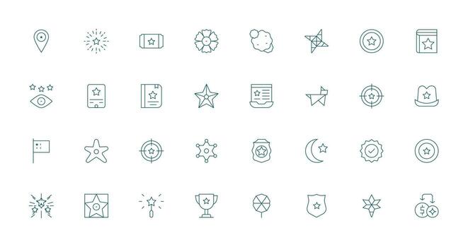 Star Icon Set with 32 Thin Line Graphics Style Icon Set vector