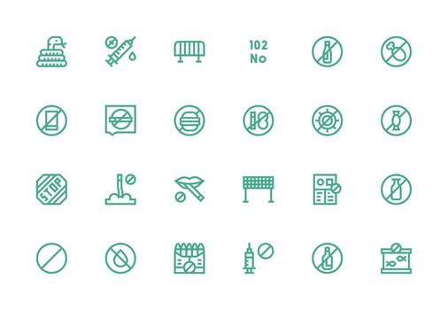 24 Thick Line Line Icons for Prohibition Graphics Minimal Icon Set for Interface Projects vector