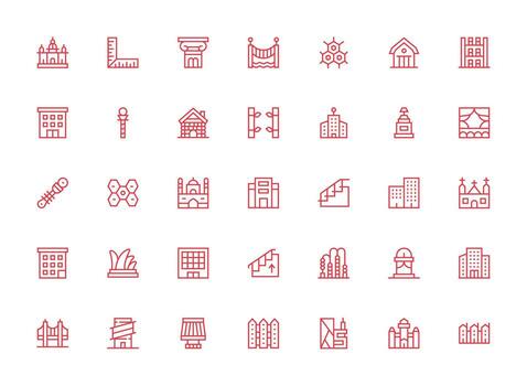 Architecture Design Icons featuring 35 in Regular Clean Line Style Quick Access Icons for UI Development vector