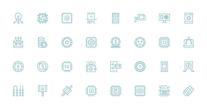 32 Icons for Chip in Thin Line Format Interface Icons for Daily Use vector