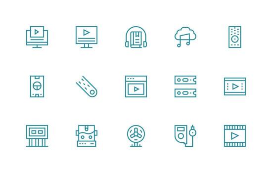 medios de comunicación jugador icono colección con 15 regular línea diseños detallado icono colección para diseño sistemas vector