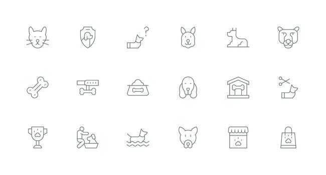 18 Minimal Line Style Icons from Canine Collection User Interface Icons for Digital Products vector