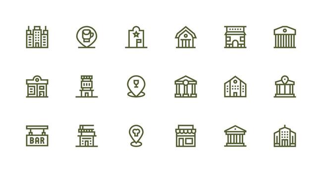 Establishment featuring 18 Icons in Strong Stroke Line Design Web and App Icon Pack Collection vector