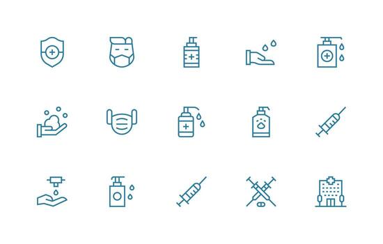 15 Regular Line Vectors for Coronavirus Theme Flexible Icon System for Web Interfaces