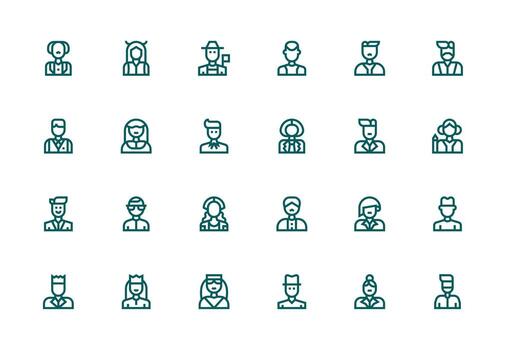 gerente presentando 24 íconos en grueso línea línea diseño completamente editable icono conjunto para web vector