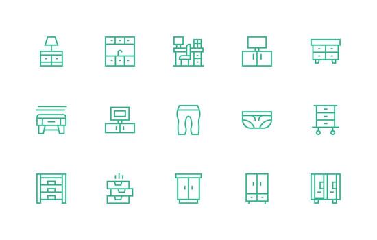 Drawers Icon Set with 15 Regular Line Graphics Digital Icon Collection vector