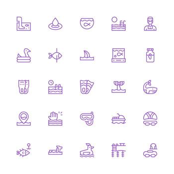 Aquatic Set with 25 Medium Stroke Outline Icons Clear and Concise Icon Set Collection vector