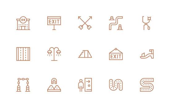 Pathway Design Icons featuring 15 in Regular Line Style Compact Icon Pack vector