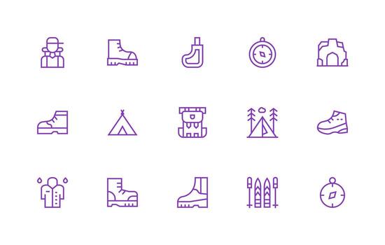 15 Regular Line Icons for Trekking Graphics Flexible Icon System for Web Interfaces vector