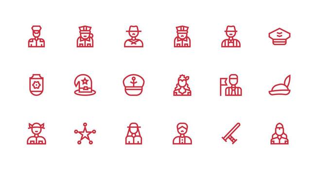 Officer Icon Set with 18 Strong Stroke Line Graphics Display Icon Pack vector