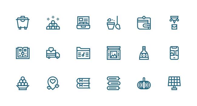 18 Strong Stroke Line Vectors for Collection Theme Simple Icons for Interface and Wireframes