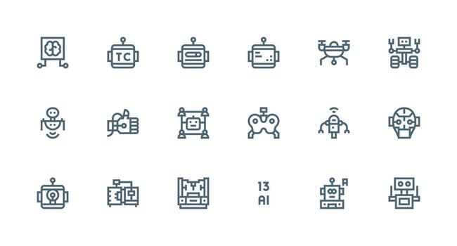 18 íconos para robótica en fuerte carrera línea formato multi-estilo íconos para creativo proyectos vector