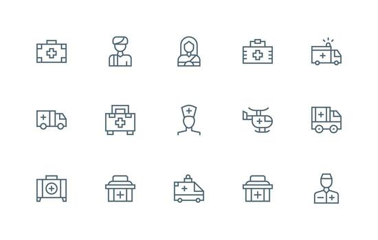 15 Icons for Paramedic in Regular Line Format Pixel Perfect Icon Set vector