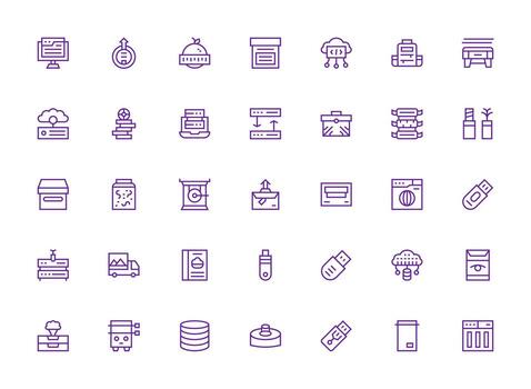 35 Data Storage Icons in Regular Clean Line Aesthetic Neatly Designed Icons for Web Platforms vector