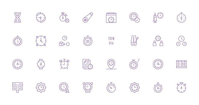 32 Icons for Timing in Thin Line Format Smart Icon Collection vector