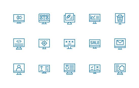 15 Regular Line Designs for Computer Screen Icons Scalable Icons for All Themes vector