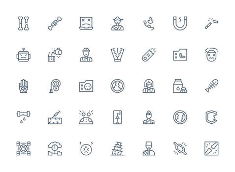 Broken Design Icons featuring 35 in Regular Clean Line Style Pixel Perfect Icon Set vector