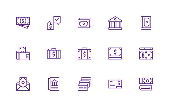 15 regular línea vectores para depositar tema tablero icono serie