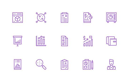 Chart Design Icons featuring 15 in Regular Line Style Interface Icon Collection vector