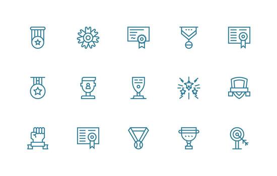 15 Accomplishment Icons in Regular Line Aesthetic Clean Icon Set Icon Pack for UI Projects vector