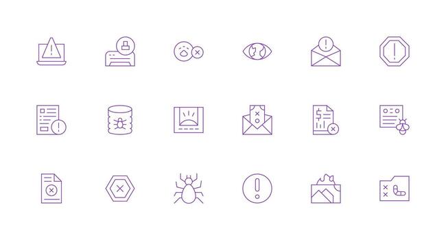 error mensaje visual paquete conteniendo 18 mínimo línea íconos claro y conciso icono conjunto colección vector