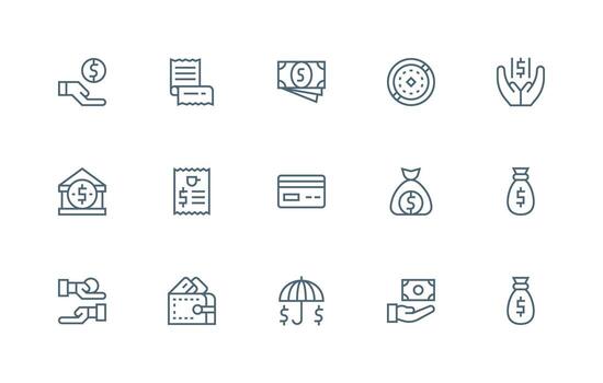 Regular Line Icons from Cash Set with 15 Vectors Icon Set for Projects