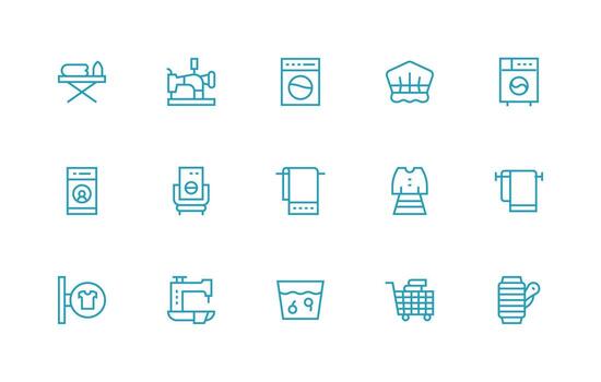 ropa icono conjunto con 15 regular línea gráficos plano icono conjunto vector