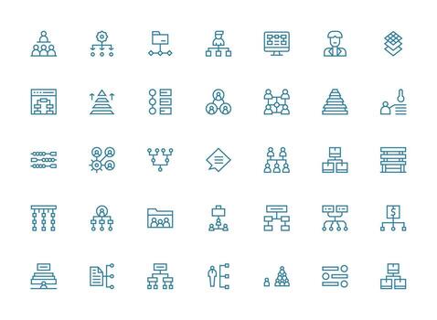 35 Hierarchy Icons in Regular Clean Line Aesthetic Scalable Icon Pack vector