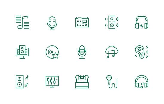 regular línea estilo digital audio íconos con 15 vectores claro y conciso icono conjunto colección