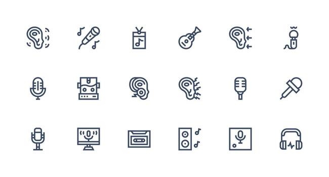Sound Recording Design Icons featuring 18 in Strong Stroke Line Style Simple Icons for Interface and Wireframes vector