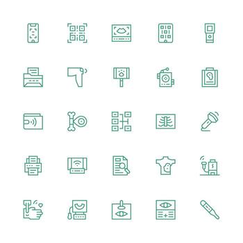 Scan Icon Set with 25 Medium Stroke Outline Graphics Complete Icon Bundle for Web Design vector