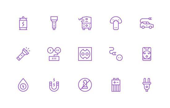Power Source Set with 15 Regular Line Icons Pixel Perfect Icon Set vector