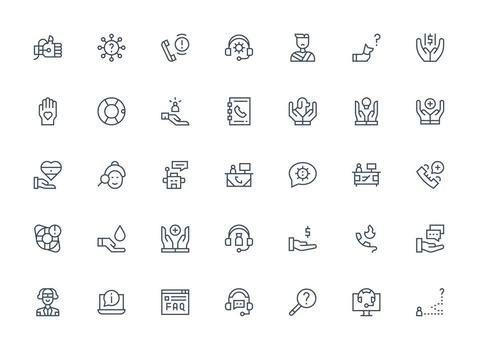 Assistance featuring 35 Icons in Regular Clean Line Design Web Icon Collection vector