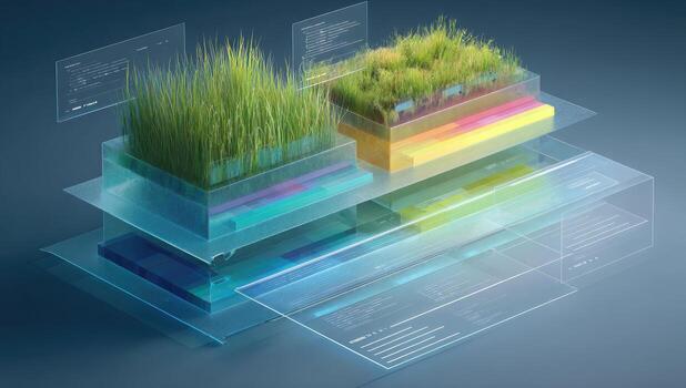 A 3d rendering of a grassy plant in a glass box photo