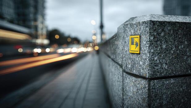 A yellow sign on a concrete wall photo