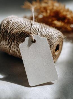 A white tag with a piece of twine photo