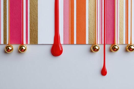 A red and gold striped background with a drip of red paint photo